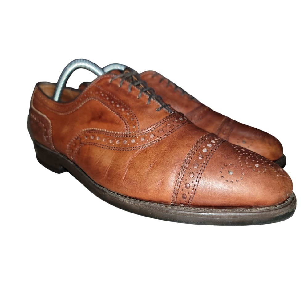 Allen Edmonds Strand Brown Leather Brogue Cap Toe Oxford Dress Shoes Sz 8.5 E
